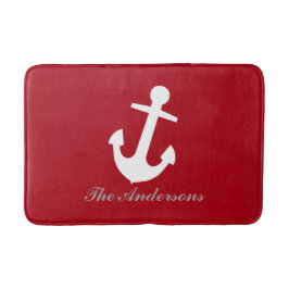Nautical Witte Anker op Rood, Gepersonaliseerd Badmat