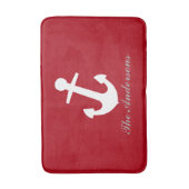 Nautical Witte Anker op Rood, Gepersonaliseerd Badmat (Voorkant Verticaal)