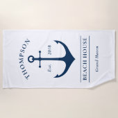 Nautical Witte Anker Strandhuis Monogram Strandlaken (Voorkant)