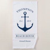 Nautical Witte Anker Strandhuis Monogram Strandlaken (Voorkant)