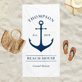 Nautical Witte Anker Strandhuis Monogram Strandlaken