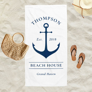 Nautical Witte Anker Strandhuis Monogram Strandlaken
