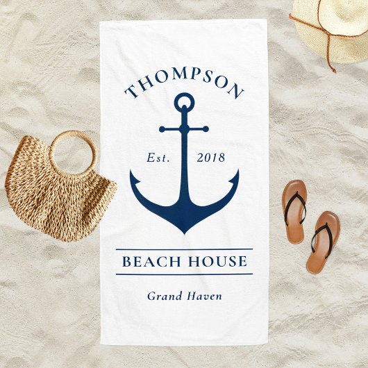 Nautical Witte Anker Strandhuis Monogram Strandlaken