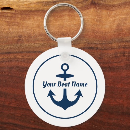Nautical Witte Marine Gepersonaliseerde Bootnaam A Sleutelhanger (Voorkant)