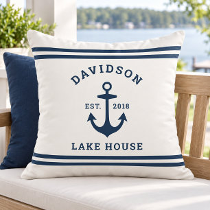 Nautical Witte Navy Anker Meerhuis Familie Buitenkussen