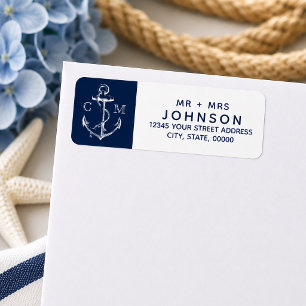 Nautical Witte Schets Anker Marine Monogram Etiket