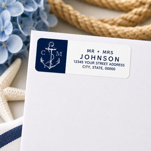 Nautical Witte Schets Anker Marine Monogram Etiket