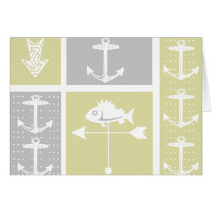 Nautical Yellow and Grey Anchor Fish Weather Vane