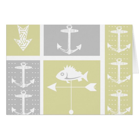 Nautical Yellow and Grey Anchor Fish Weather Vane (Voorkant Horizontaal)