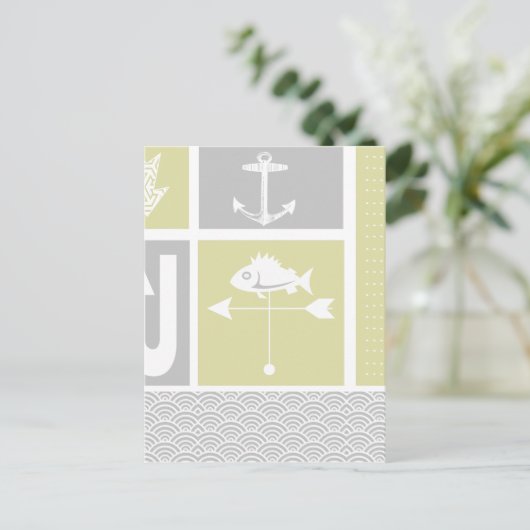 Nautical Yellow and Grey Anchor Fish Weather Vane Briefkaart (Staand voorkant)