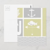 Nautical Yellow and Grey Anchor Fish Weather Vane Briefkaart (Voorkant / Achterkant)