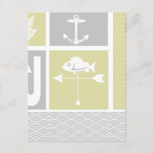 Nautical Yellow and Grey Anchor Fish Weather Vane Briefkaart