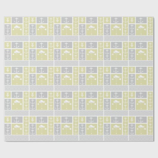 Nautical Yellow and Grey Anchor Fish Weather Vane Cadeaupapier (Vlak)