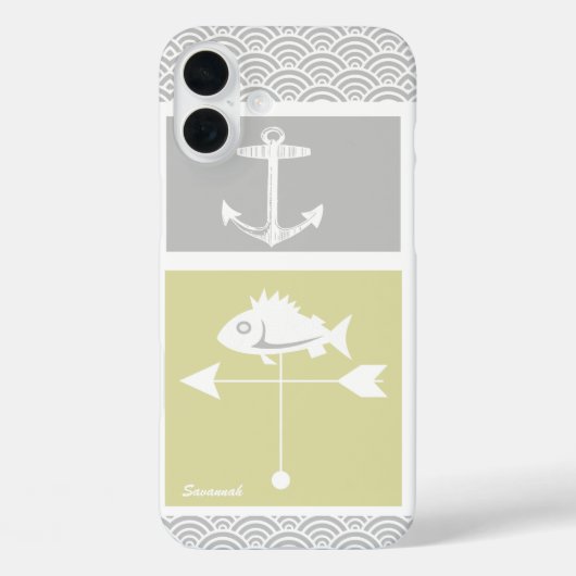 Nautical Yellow and Grey Anchor Fish Weather Vane Case-Mate iPhone Case (Achterkant)