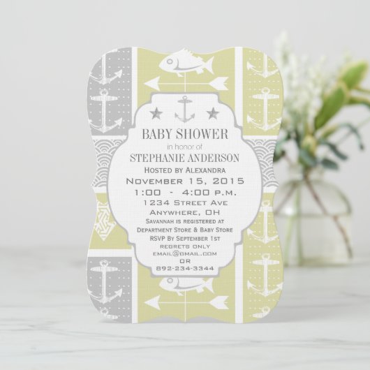 Nautical Yellow and Grey Anchor Fish Weather Vane Kaart (Staand voorkant)