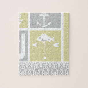 Nautical Yellow and Grey Anchor Fish Weather Vane Legpuzzel