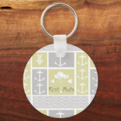 Nautical Yellow and Grey Anchor Fish Weather Vane Sleutelhanger (Voorkant)