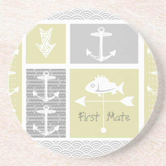 Nautical Yellow and Grey Anchor Fish Weather Vane Zandsteen Onderzetter (Voorkant)