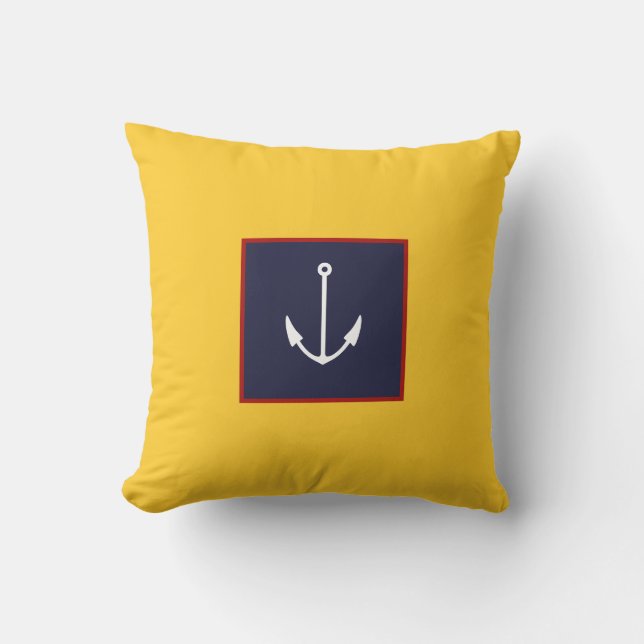 Nautical Yellow Navy Blue Anchor Sierkussen (Voorkant)