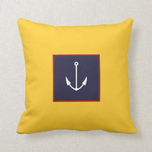 Nautical Yellow Navy Blue Anchor Sierkussen