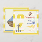Nautical yellow sailboat, white 2e verjaardag part kaart (Voorkant / Achterkant)