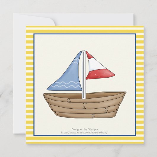 Nautical yellow sailboat, white 2e verjaardag part kaart (Achterkant)
