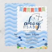 Nautical Zee Ahoy is een Baby shower-uitnodiging Kaart (Voorkant / Achterkant)