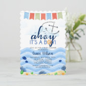 Nautical Zee Ahoy is een Baby shower-uitnodiging Kaart (Staand voorkant)