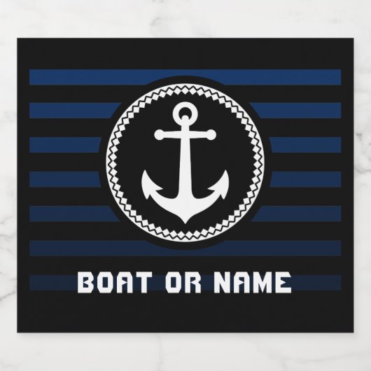 Nautical Zee Anchor Captain Name en Boat Navy Sparkling Wijnetiket (Enkel label)