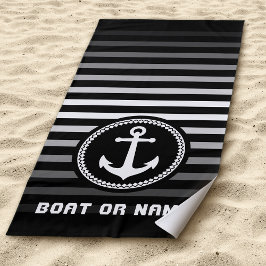 Nautical Zee Anchor Jouw naam of Boat Black Strandlaken