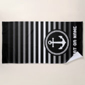 Nautical Zee Anchor Jouw naam of Boat Black Strandlaken (Voorkant)