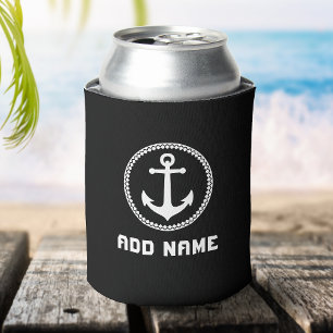 Nautical Zee Anchor Jouw naam of Boat Black White Blikjeskoeler