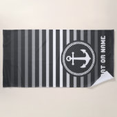 Nautical Zee Anchor Jouw naam of Boat Grey & White Strandlaken (Voorkant)