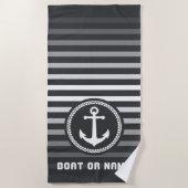 Nautical Zee Anchor Jouw naam of Boat Grey & White Strandlaken (Voorkant)