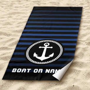 Nautical Zee Anchor Jouw naam of Boat Navy & Black Strandlaken