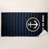 Nautical Zee Anchor Jouw naam of Boat Navy & Black Strandlaken (Voorkant)