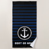 Nautical Zee Anchor Jouw naam of Boat Navy & Black Strandlaken (Voorkant)