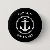 Nautical Zee Anchor Kapitein Boat Name Black Ronde Button 5,7 Cm (Voorkant)