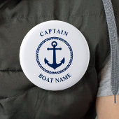 Nautical Zee Anchor Kapitein Boat Name Navy Ronde Button 5,7 Cm