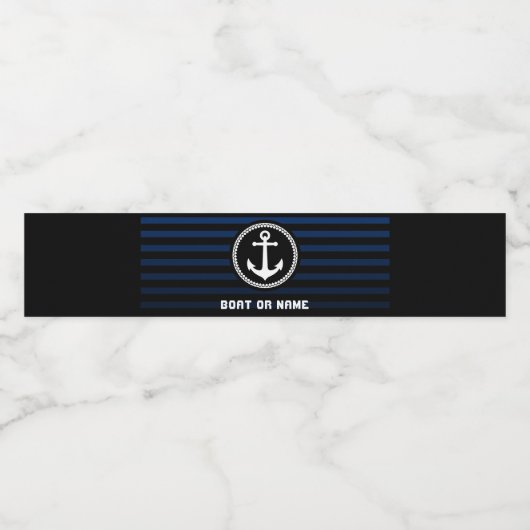 Nautical Zee Anchor Kapitein Name and Boat striped Waterfles Etiket (Enkel label)