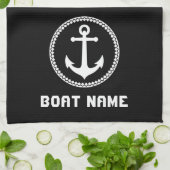 Nautical Zee Anchor Your Boat Name op Navy Black Theedoek (Gevouwen)