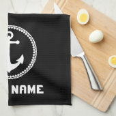 Nautical Zee Anchor Your Boat Name op Navy Black Theedoek (Quarter Fold)