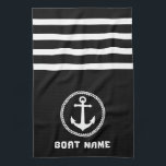Nautical Zee Anchor Your Boat Name op Navy Black Theedoek<br><div class="desc">Custom Nautical Zee Anchor met uw gepersonaliseerde bootnaam op een Navy Black Kitchen Towel.</div>