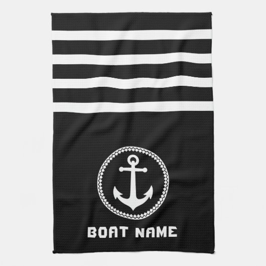 Nautical Zee Anchor Your Boat Name op Navy Black Theedoek (Verticaal)