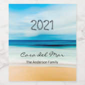 Nautical zee blue tropical strand house name wijn etiket (Enkel label)