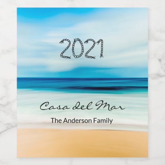 Nautical zee blue tropical strand house name wijn etiket (Enkel label)