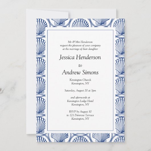 Nautical Zee Shell Wedding Invitation Kaart (Voorkant)