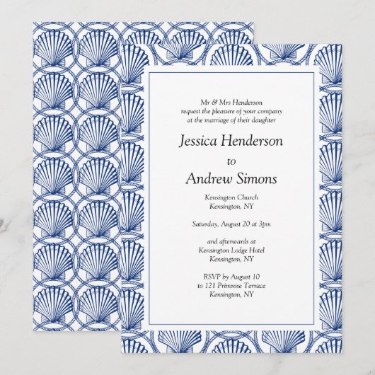 Nautical Zee Shell Wedding Invitation Kaart (Voorkant / Achterkant)