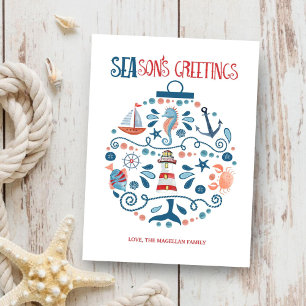 Nautical Zeeen & Greetings Beach Kerstannaming Feestdagenkaart