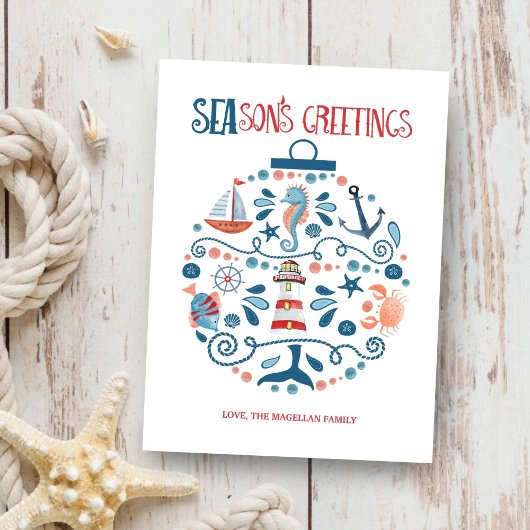 Nautical Zeeen & Greetings Beach Kerstannaming Feestdagenkaart